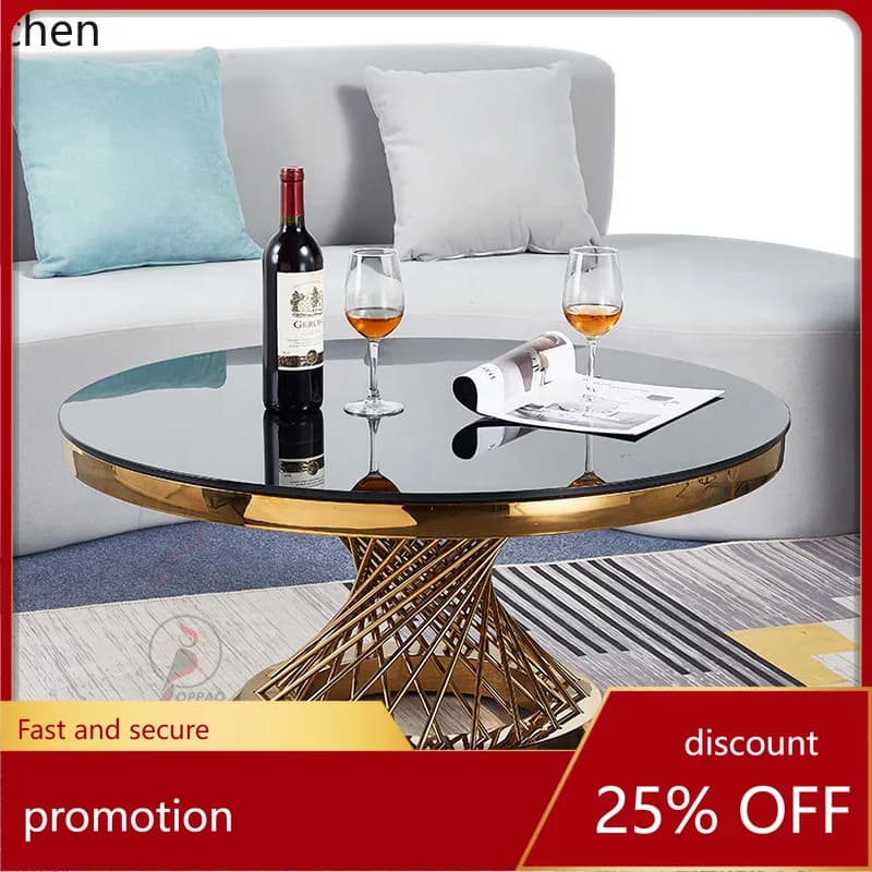 YFY Italian Minimalist Modern Marble Coffee Table Round Light Living Room Nordic Large and Small Apartment Stainless Steel