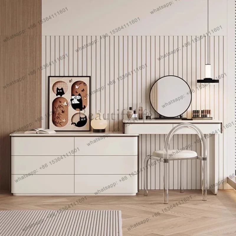 FG Luxury Simple Vanity Table Glossy Gold White Europa Modern Vanity Table Clothing Mirror Meuble De Chambre Furniture For Home