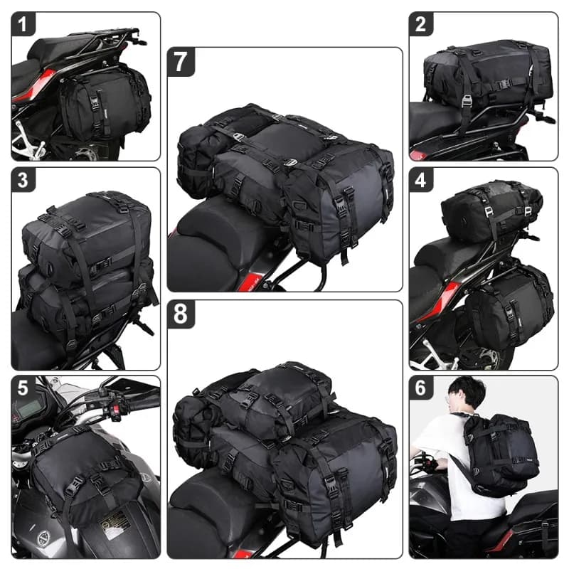 Waterproof Motorcycle Rear Seat Bag 10L/20L/30L Multi-Functional Saddle Side Luggage Universal Bicycle Backpack for Travel