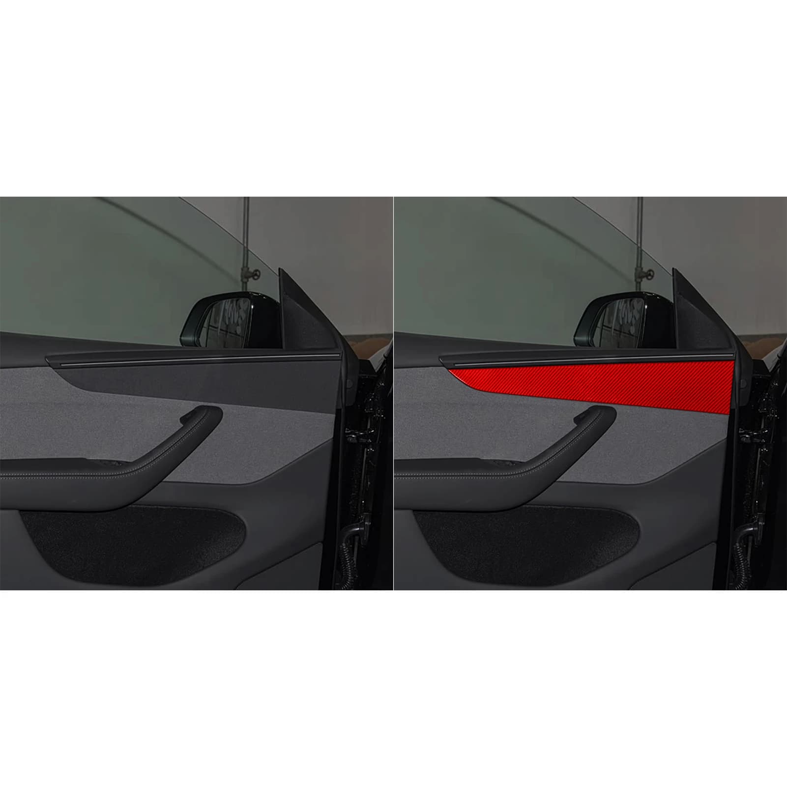 For Tesla Y 2023—2025 Car Door Panel Cover Kit Trim Red Real Soft Carbon Fiber Interior Car Accessories Decoration Stickers