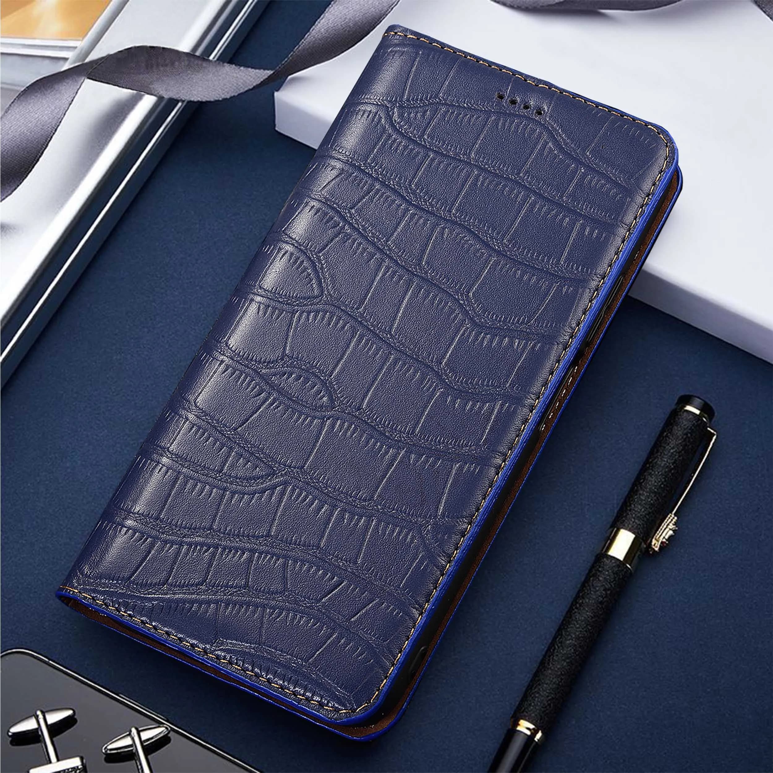 Genuine Leather Phone Case For Samsung Galaxy A12 A22 A32 A42 52 A72 A12 A23 A33 4G 5G Crocodile Belly Pattern Flip Cover Case