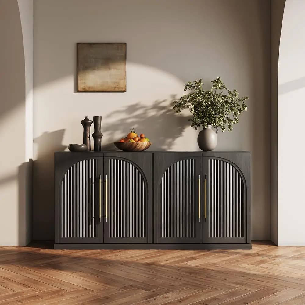 65 Inch Sideboard Cabinet with Double-Arc Wood Doors, Large Buffet Cabinet with Storage and Adjustable Shelves, Customized