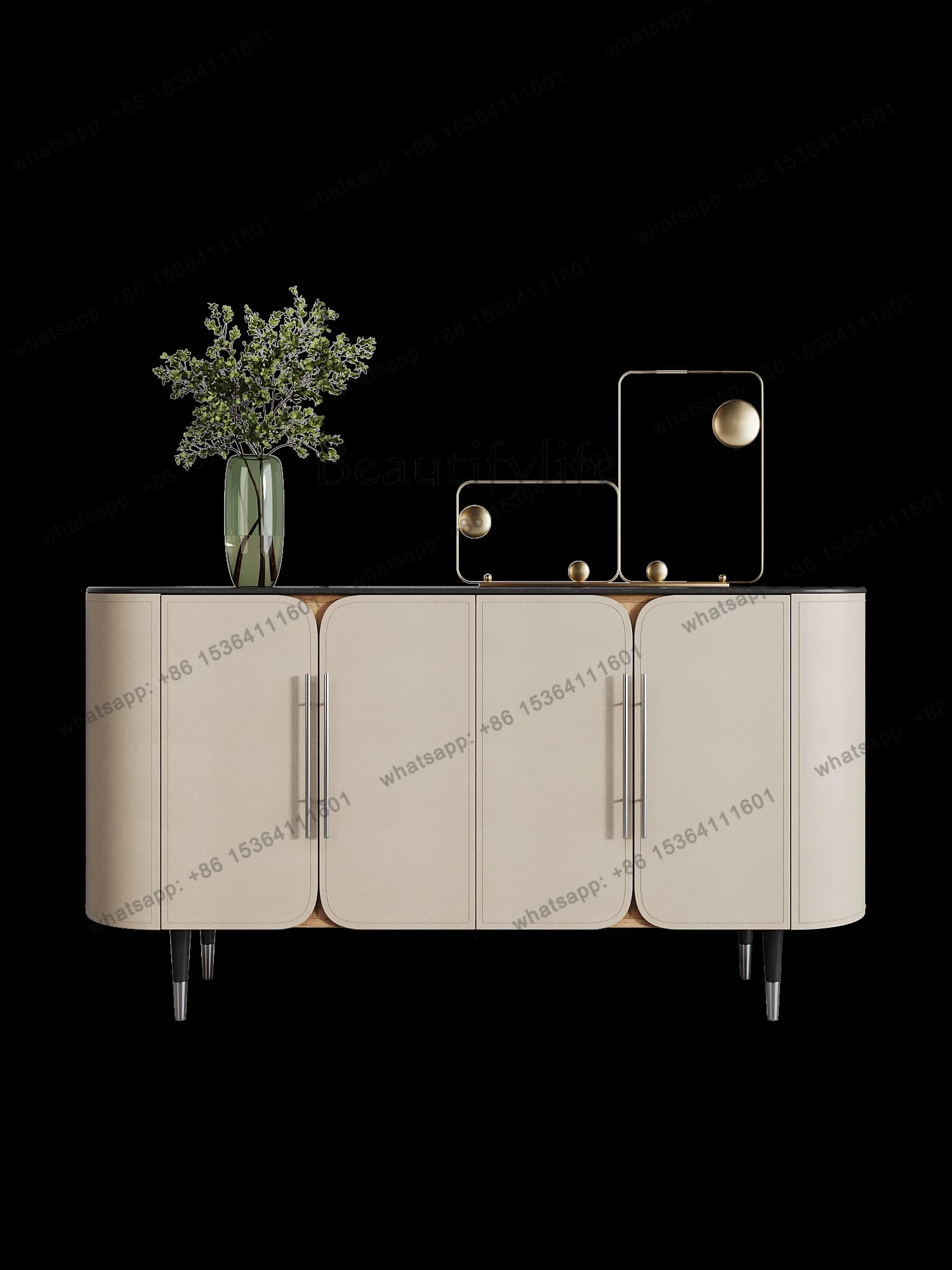Italian minimalist entrance cabinet saddle leather dining side cabinet large capacity storage rock slab decoration