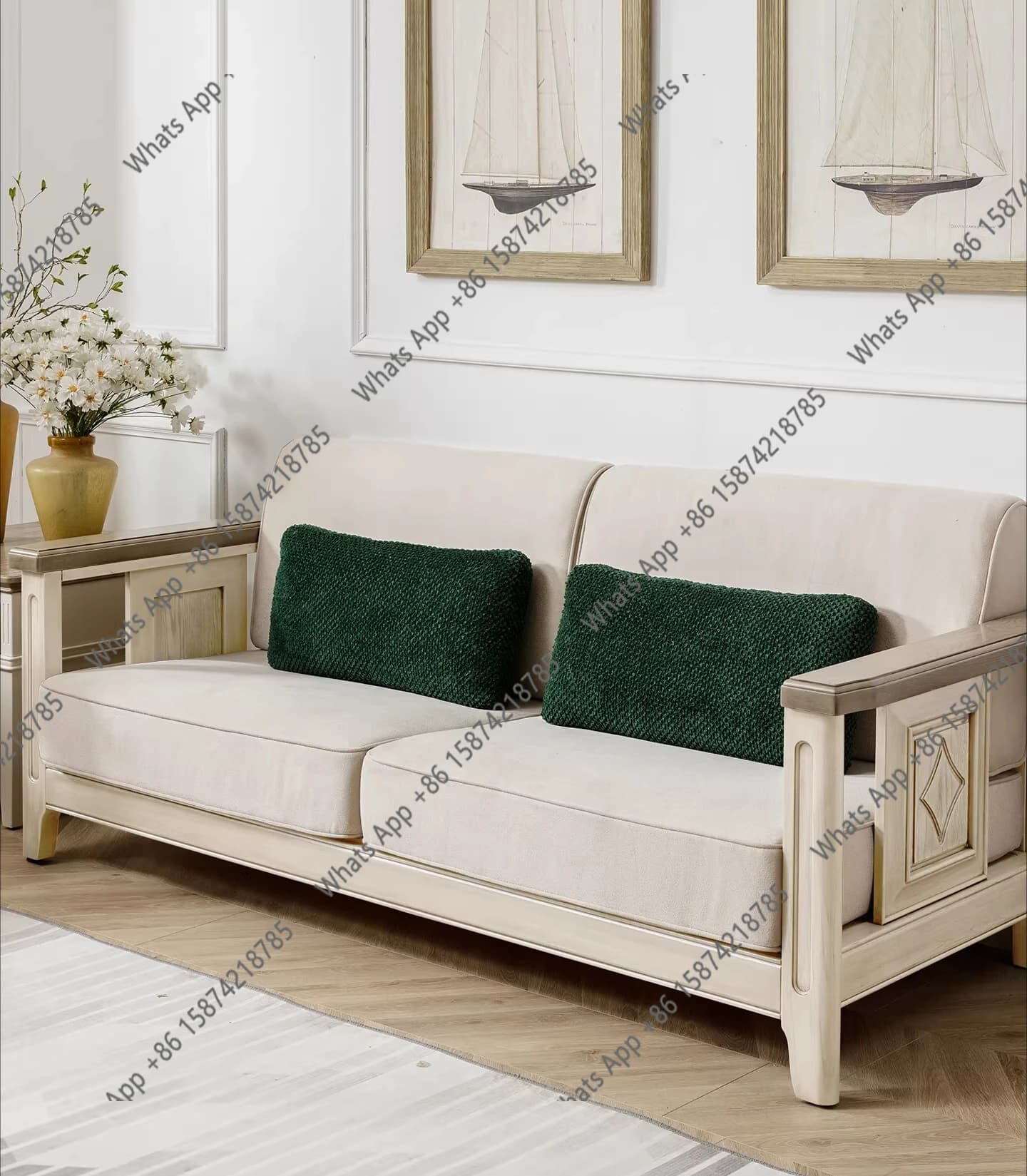 American rural all-solid wood sofa fabric fully dismantled and washed 123 living room combination light luxury furniture
