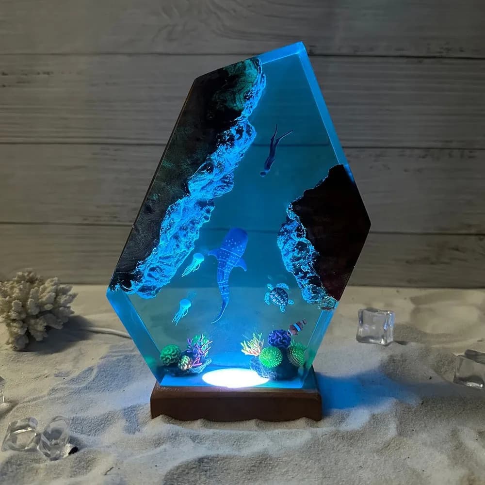 8X5 Inches Marine Life Resin Lamp Decorations Sea Turtles Whales Divers Wooden Home Decor Items Craft Works Festival Gifts