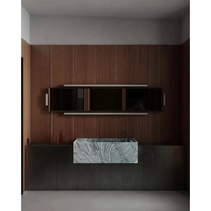 Simple Green Marble Bathroom Cabinet Set with Integrated Basin Minimalist Modern Design Sink Vanity for Bathroom