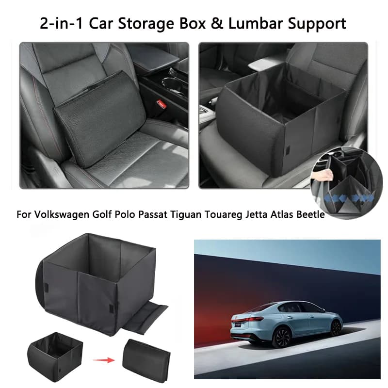 Storage box car lumbar support two in one storage box For Volkswagen Golf Polo Passat Tiguan Touareg Jetta Atlas Beetle