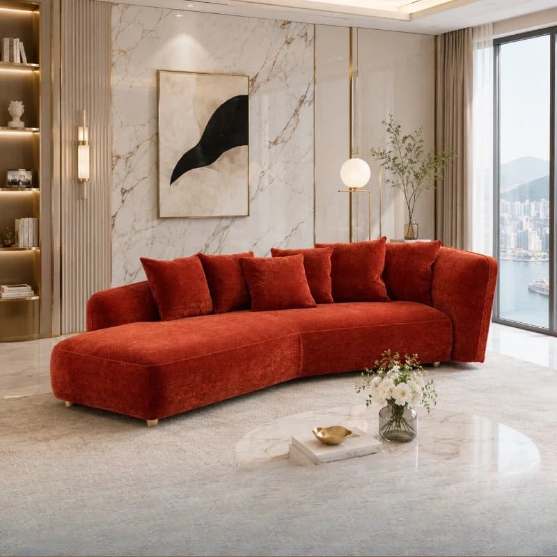 High-end light luxury orange chenille fabric curved sofa hotel beauty salon chaise longue sofa