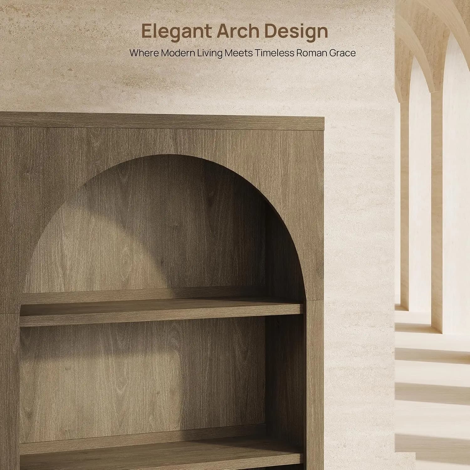 78" Tall Bookcase with Doors Arched Cabinet Book Shelf with Storage