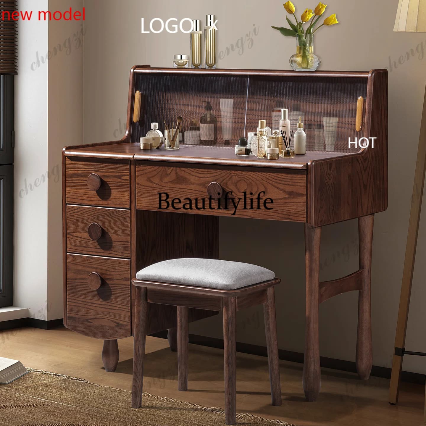 M138 Wooden Vanity Desk Minimalist Practical Retro Exquisite Vanity Desk With Storage Design Meuble De Chambre Furniture