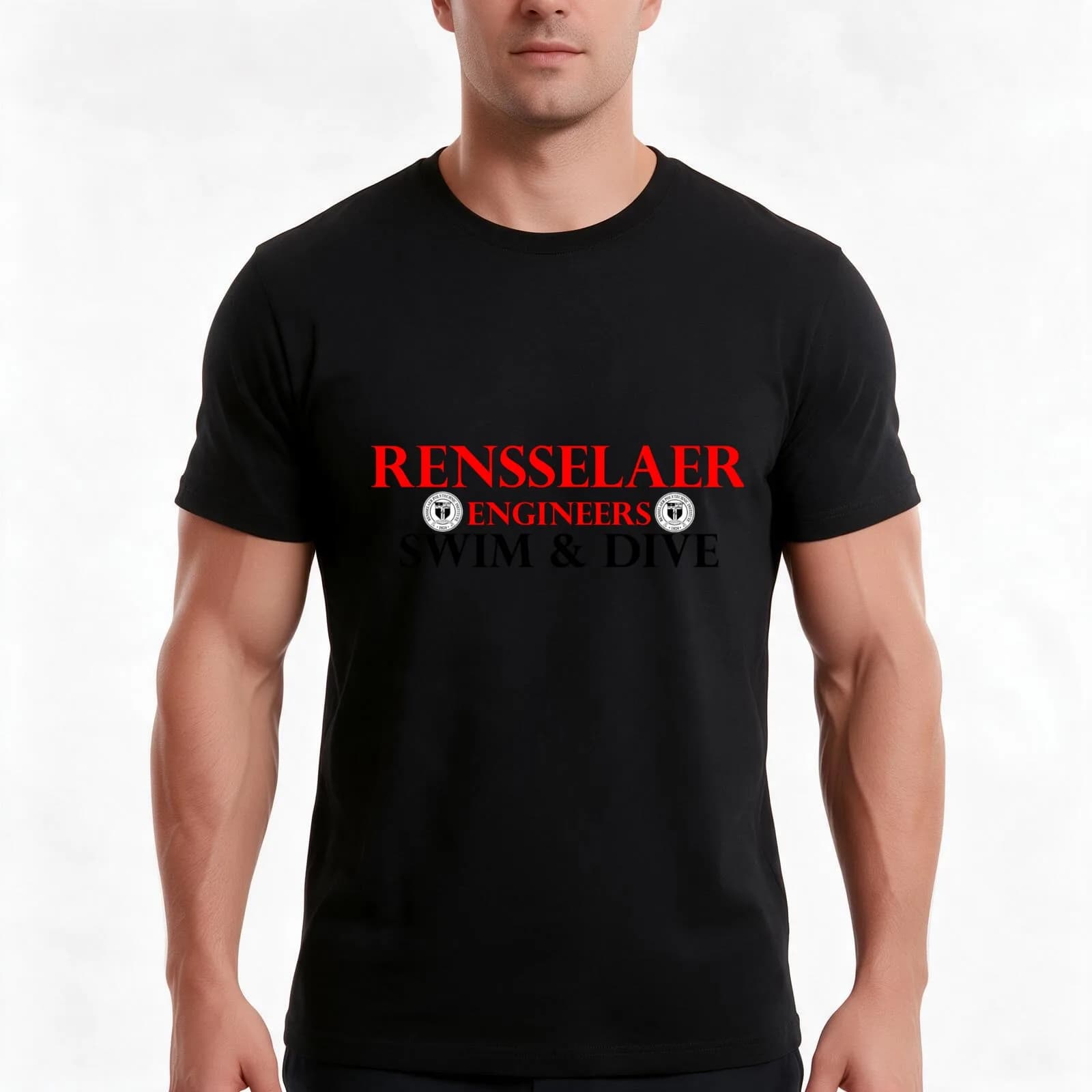 RPI Engineers Swim and Dive T-Shirt, Summer Casual Cotton Tee, Oversized Streetwear Tops, Vintage Graphic Print, 100% Cotton