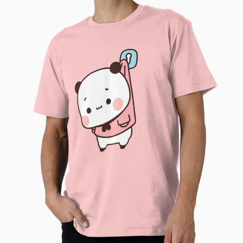 Bubu is hanging on a door hook Gift t shirt kawaii Panda Bear Cartoon Graphic tee Cute Y2K Clothes All size Tee S-6XL