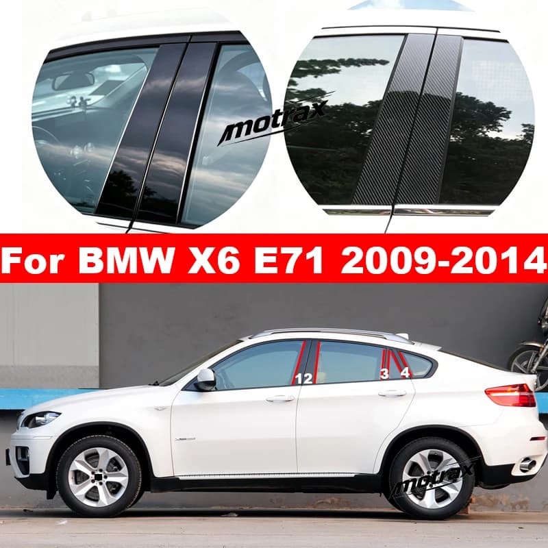 Car B C Pillar Post Stickers PC Window Trim Cover Middle Pillar Decoration Cover for BMW X6 E71 2009 2010 2011 2012 2013 2014