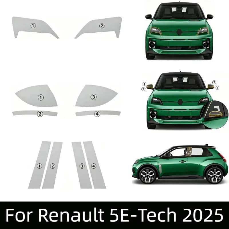 For Renault 5E-Tech 2025 Pre-cut Car Headlight Rearview B Pillars Paint Protection Film Anti-scratch Sticker Clear Smoked Film