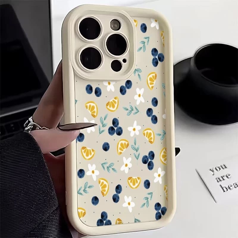 Phone Case Blueberry Lemon Floral Print Design For Xiaomi Redmi Note 14 13 Pro Plus 5G 12 11 10 Pro 4G 13 14C 13C 12C Soft Cover