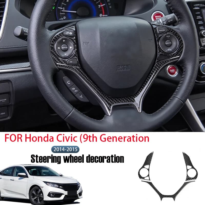 FOR Honda Civic (9th Generation 2014-2015) Soft carbon fiber steering wheel panel decorative stickers, interior protection acces
