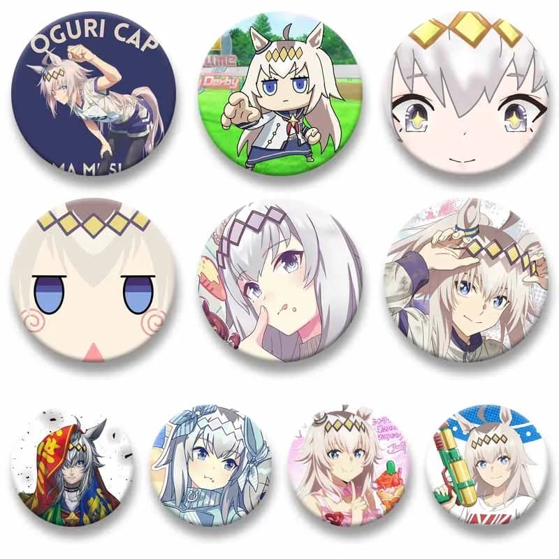 Anime Game Uma Musume Oguri Cap Button Brooch Cute Cartoon Role Round Badge Lapel Pins for Backpack Clothes Jewelry Friend Gifts