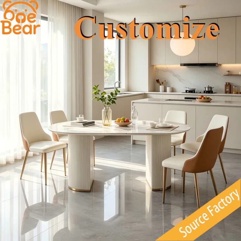 Modern Luxury Oval Sintered Stone Dining Table with Fluted Base, Simple Versatile Dinner Table for Family Kitchen Dining Room