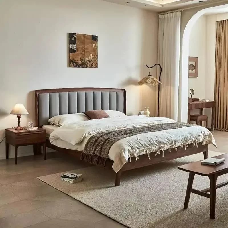 Headboard Bedrooms Double Bed Decoration Gray King Size Queen Double Bed Bedroom Platform Wooden Cama De Casal Furniture Home