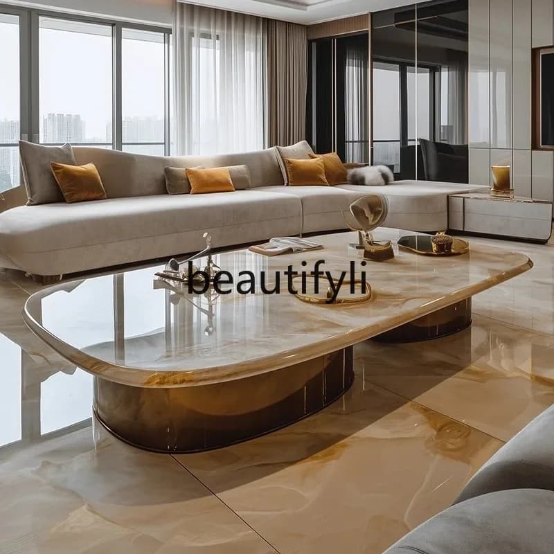 X Light Luxury Microcrystalline Stone Coffee Table High-end Living Room Home Marble Tea Table Large Household Villa New Model