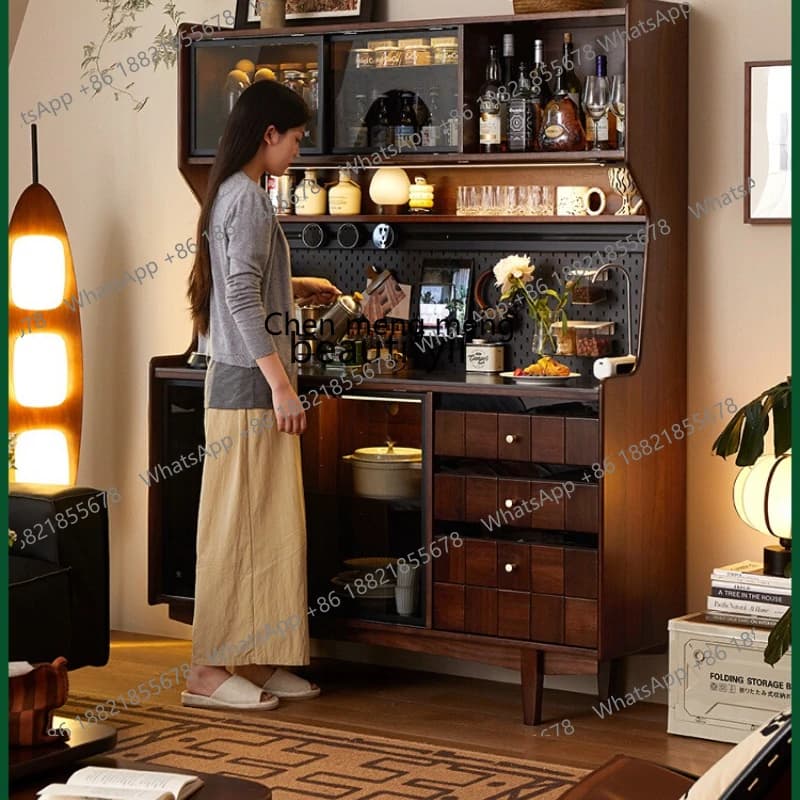 X Vintage Solid Wood Rock Slab Wall-Mounted Integrated Sideboard Cabinet for Small Living Rooms Storage Cabinet