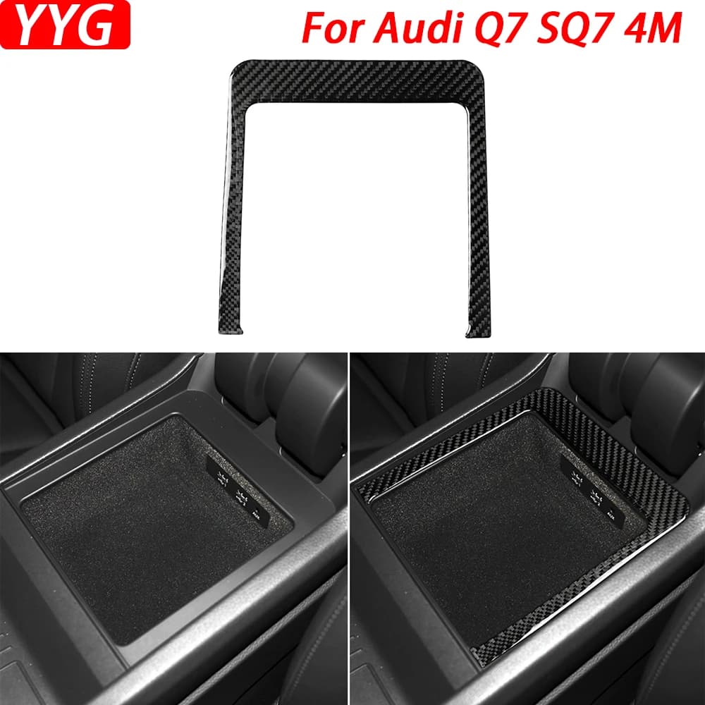 Real Carbon Fiber Central Armrest Box Panel Trim Strips Car Interior Decoration Accessories Sticker For Audi Q7 SQ7 4M 2016-2019