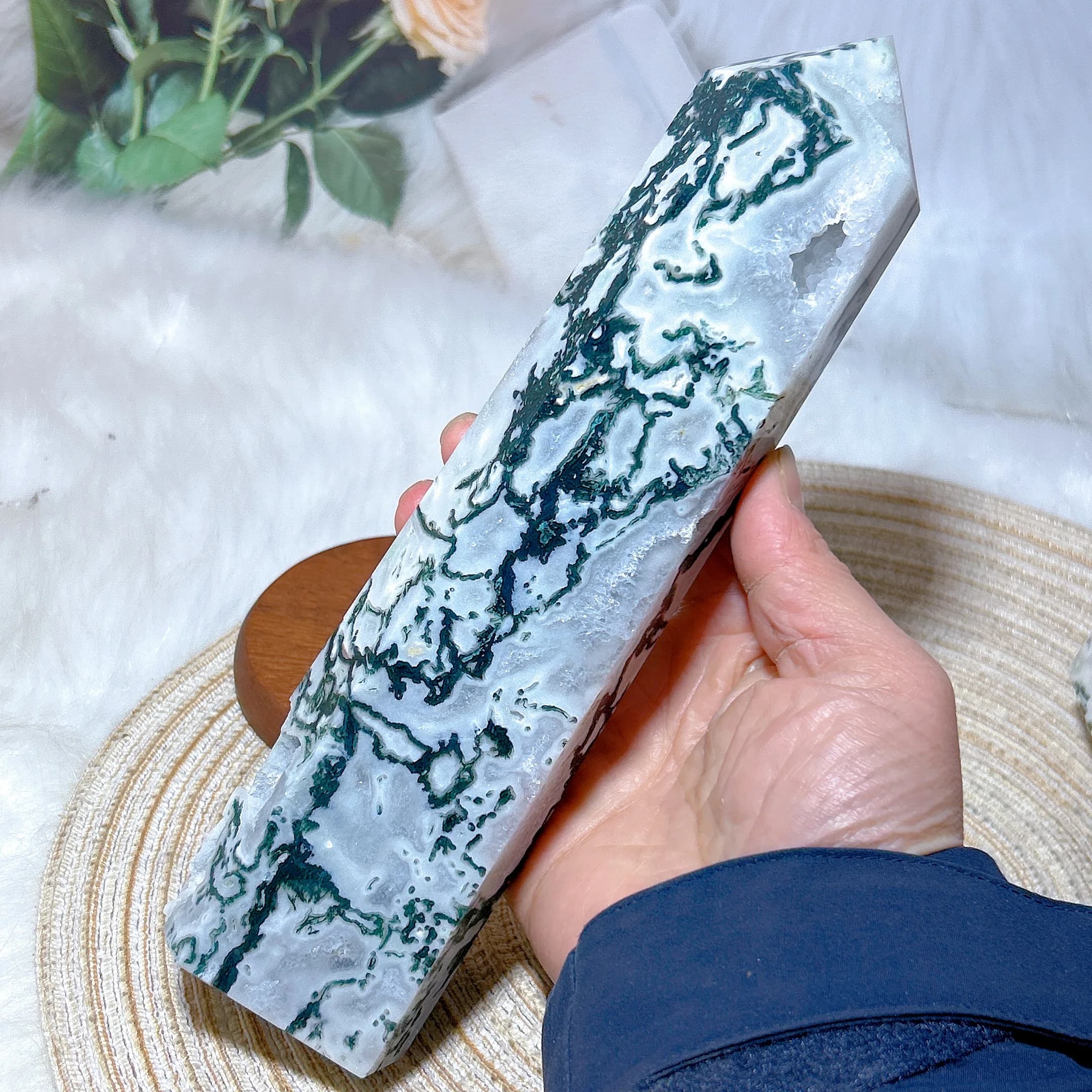High Quality Healing Natural Crystals Moss Agate Druzy Large Tower Home Decorations Painting Room Decor Energy Mineral Gift