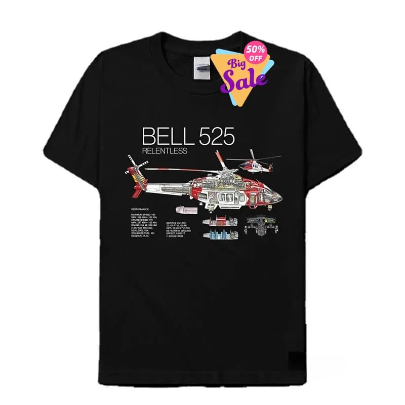 America Bell525 Relentless Helicopter Creative Printed Adult T-Shirt Summer Cotton Short Sleeve O-Neck Men's T Shirt New S-3XL