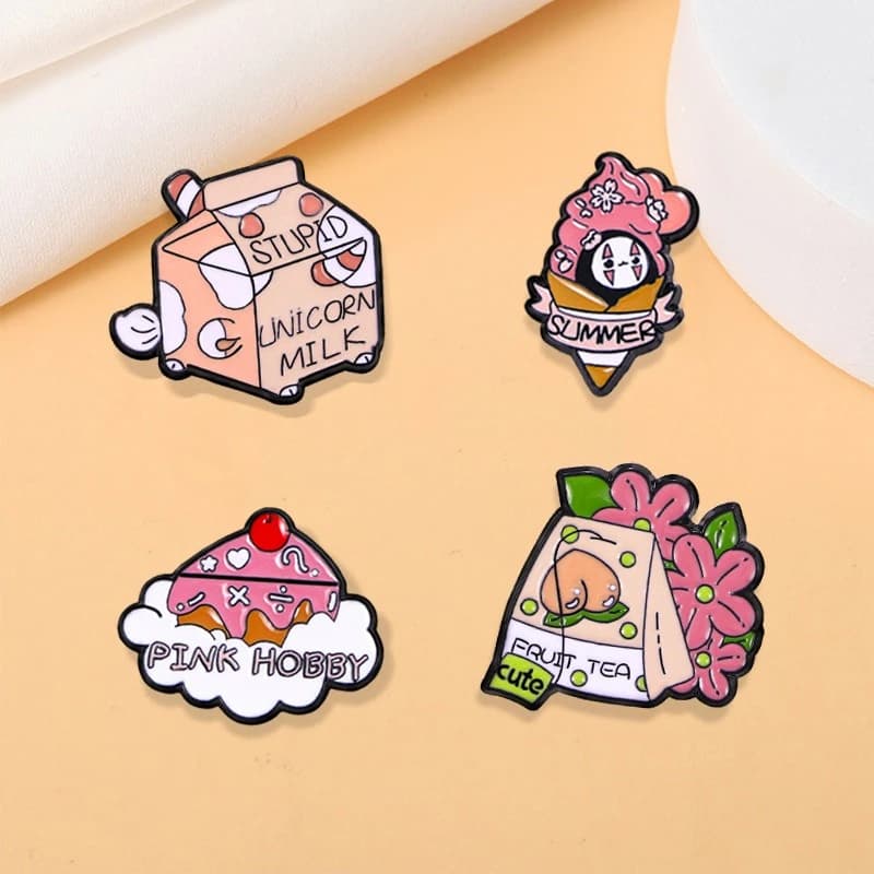 Creative Cute Dessert Shape Brooch Milk Ice Cream Cake Alloy Badge Pins For DIY Clothing Bags Hat Scarf T-shirt Jeans Decoration
