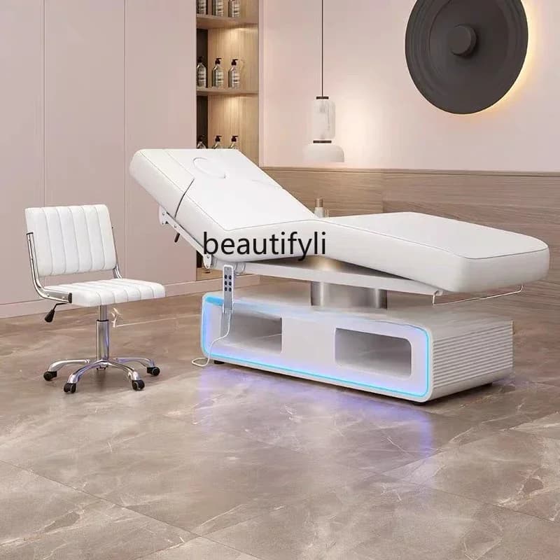 X Beauty salon massage massage treatment bed electric lift beauty bed with hole pattern embroidery body ear bed