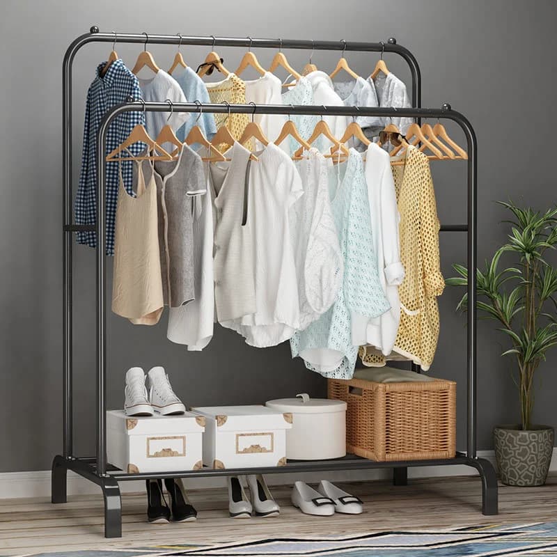 Coat Stand Metal Clothing Bedroom Double Pole Clothes Drying Racks standing Garment Rack Clothes Racks for Hanging Clothespromot