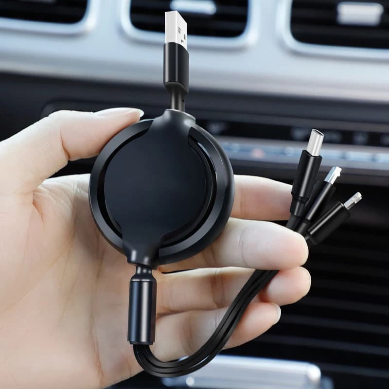 3 In 1 Retractable USB Car Cable Fast Charging Data For Iphone Samsung Huawei Xiaomi Multi Port Multiple Charging Wire Key Case