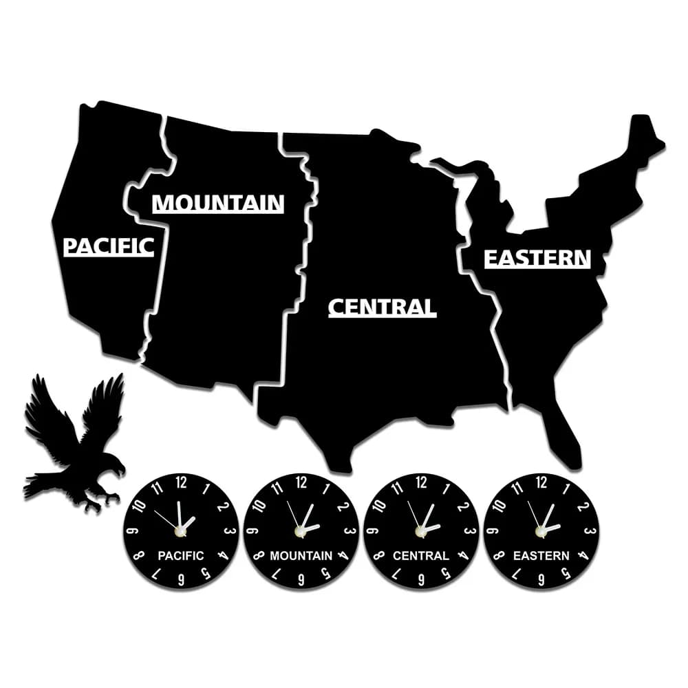 US Time Zones Wall Clock United States Map Multiple Timezone Acrylic Wall Clock For Office Living Room Patriotic USA Home Decor