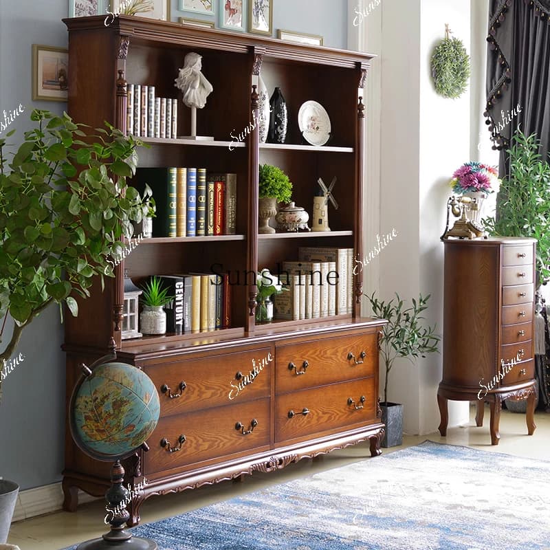 American solid wood living room study chest bookshelf combination against the wall retro storage cabinet FT
