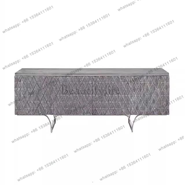 American light luxury solid wood dining side cabinet retro gray storage decoration stainless steel entrance cabinet