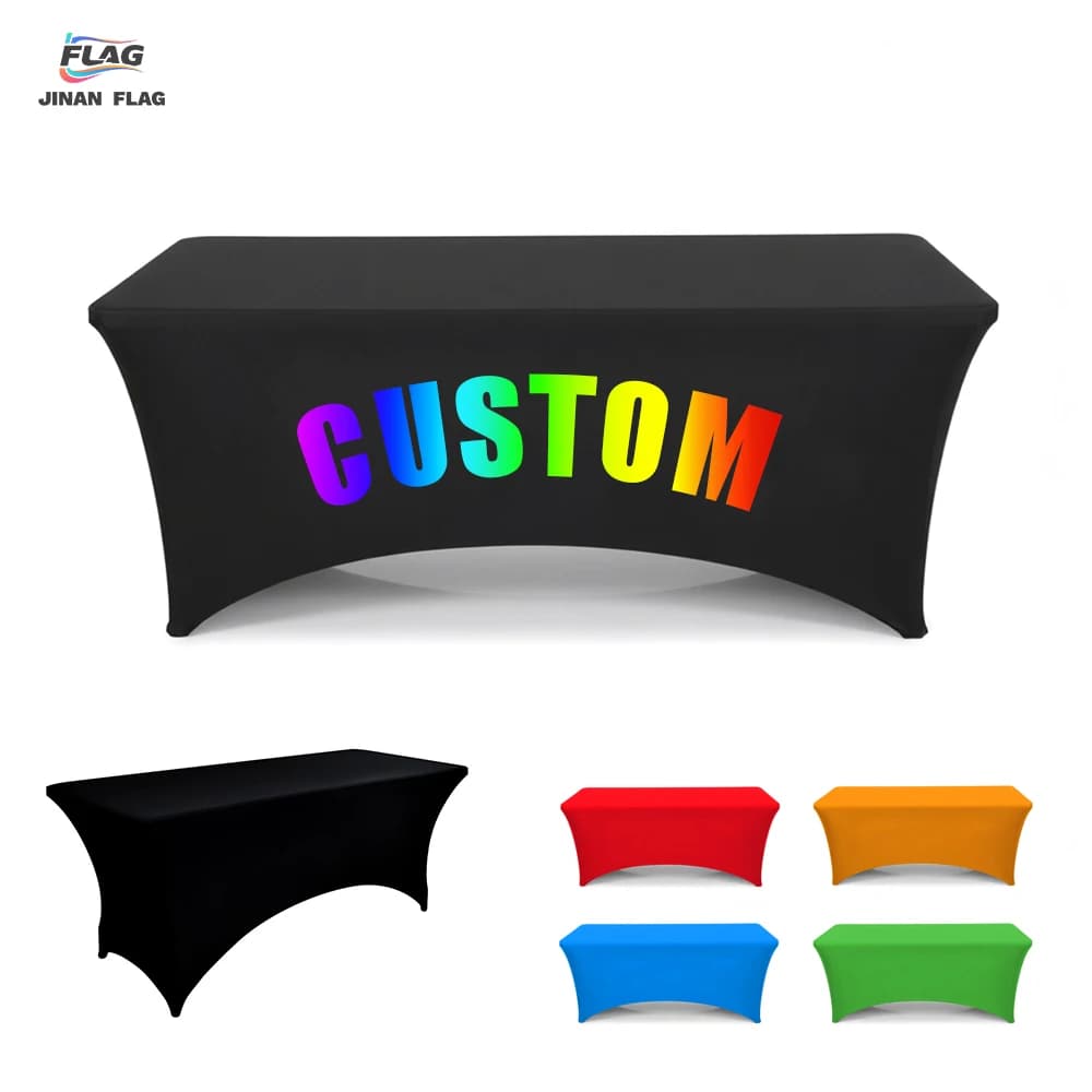 Custom Tablecloth logo Printing on Durable Fade-resistant Polyester for Exhibition Booth Table Covers