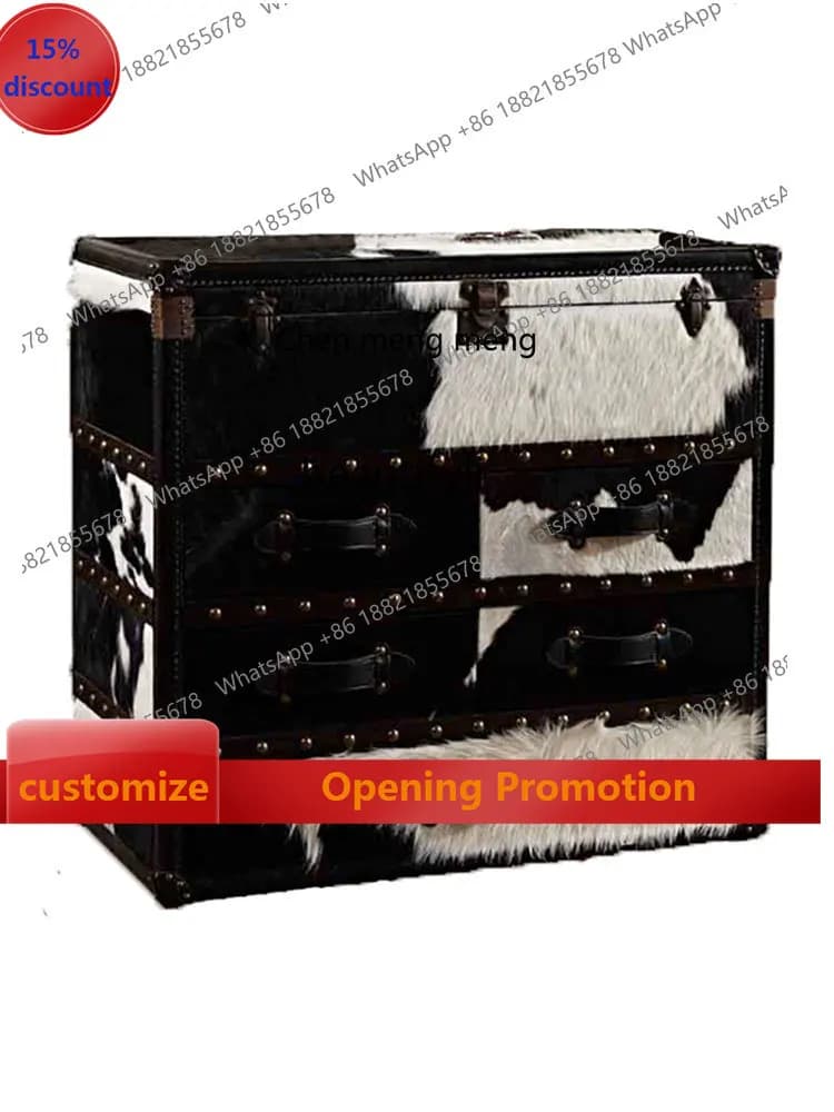 S7486 ss Modern American Milk Cowhide Entrance Cabinet Industrial Style Vintage Suitcase Villa Living Room Multi-Functional Stor