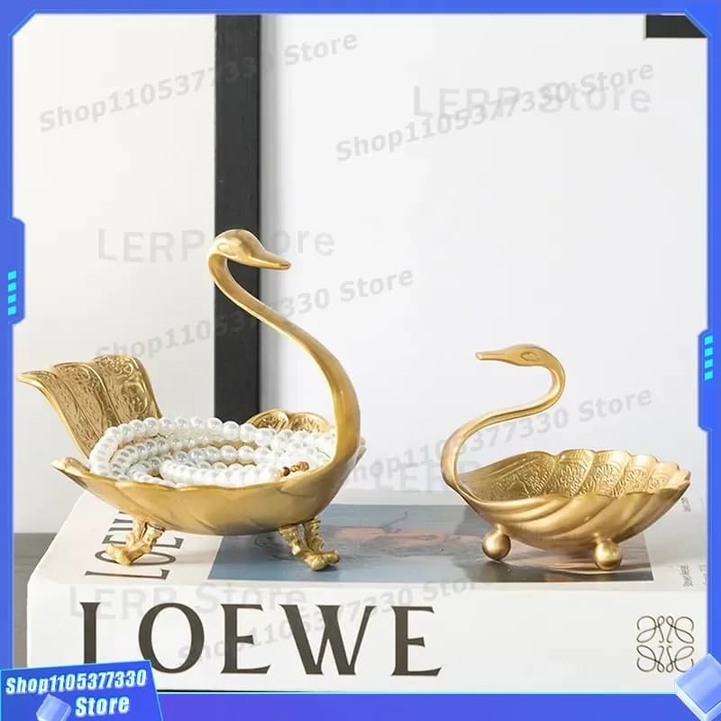 Vintage Carved Brass Swan Decorative Tray for Dried Fruit Soap Storage Elegant Home Ornament Housewarming Gift High End High