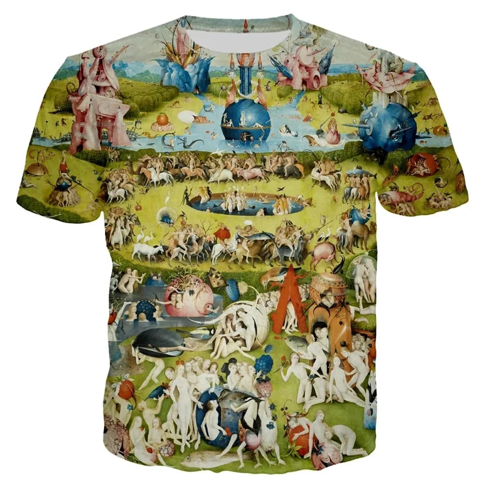 2023 New World Happy Garden T-shirt Allover Print Street Fashion Elements Round Neck Fashion Short Sleeve Pullover Plus Size Top