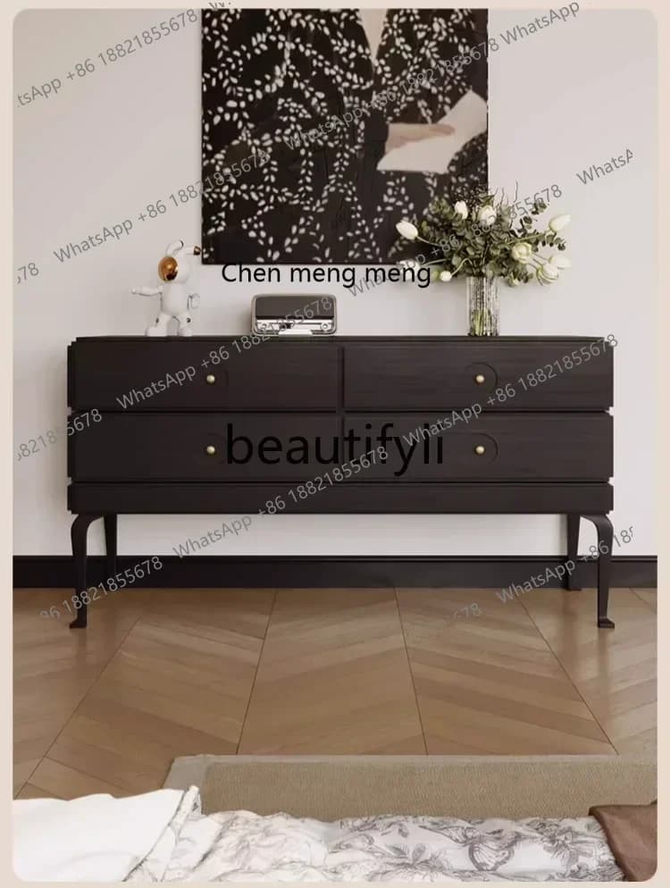 2003 French retro dining side cabinet, living room storage four chest cabinet, entrance partition cabinet, black storage cabinet