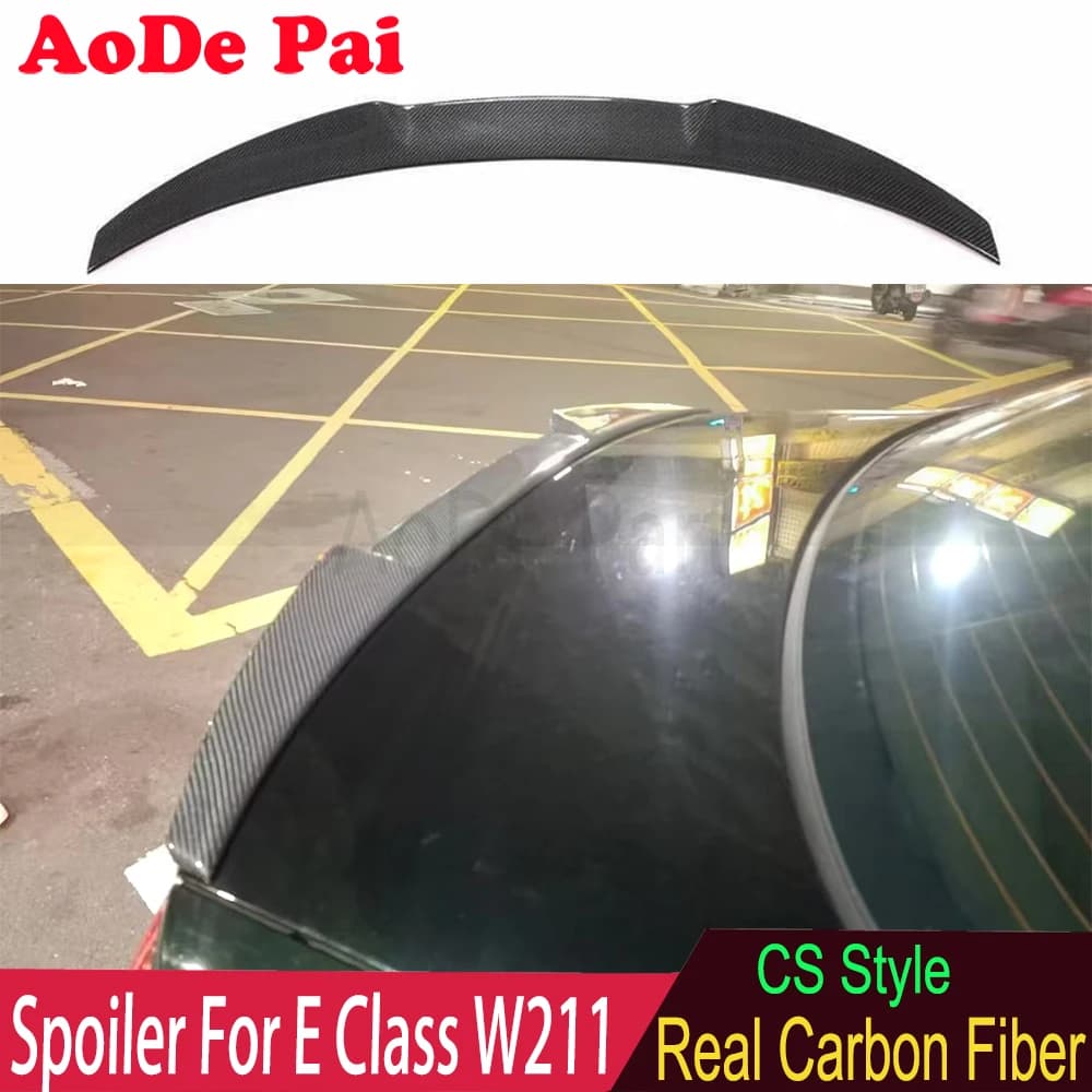CS Style Real Carbon Fiber Rear Boot Trunk Spoiler Ducktail Wings Lip Lid For Mercedes E Class W211 E300 E320 E400 2003-2009