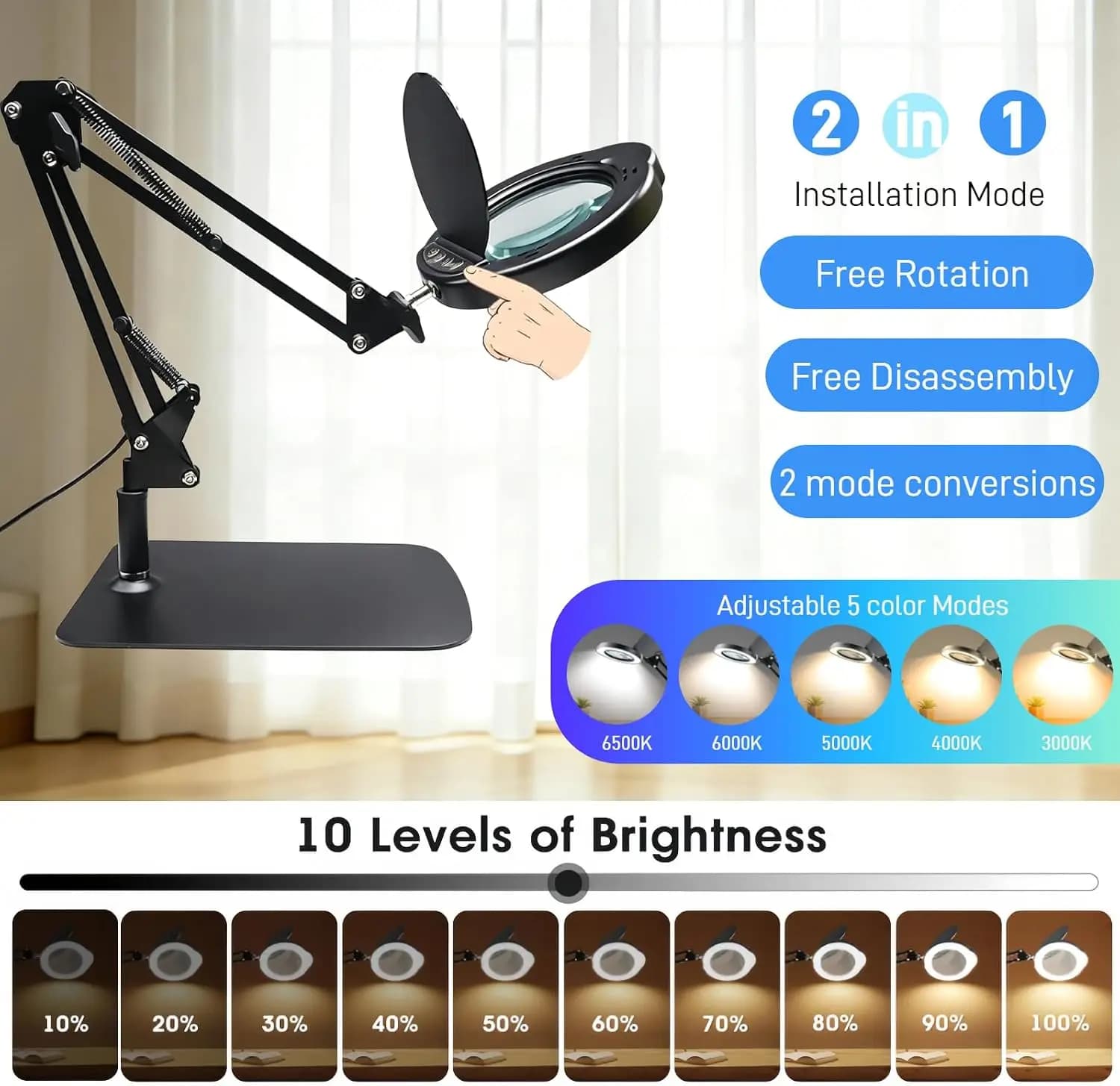 15X Magnifying Glass Desk Lamp 84 LEDs Dimmable Illuminated Magnifier with Foldable Arm Clamp for Soldering Repair Reading