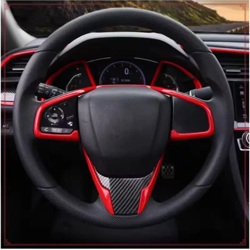 For Honda Civic 10th 2016 -2019 Carbon Fiber Style Car Steering Wheel Frame Cover Trim Stickers Car Accesories Interior
