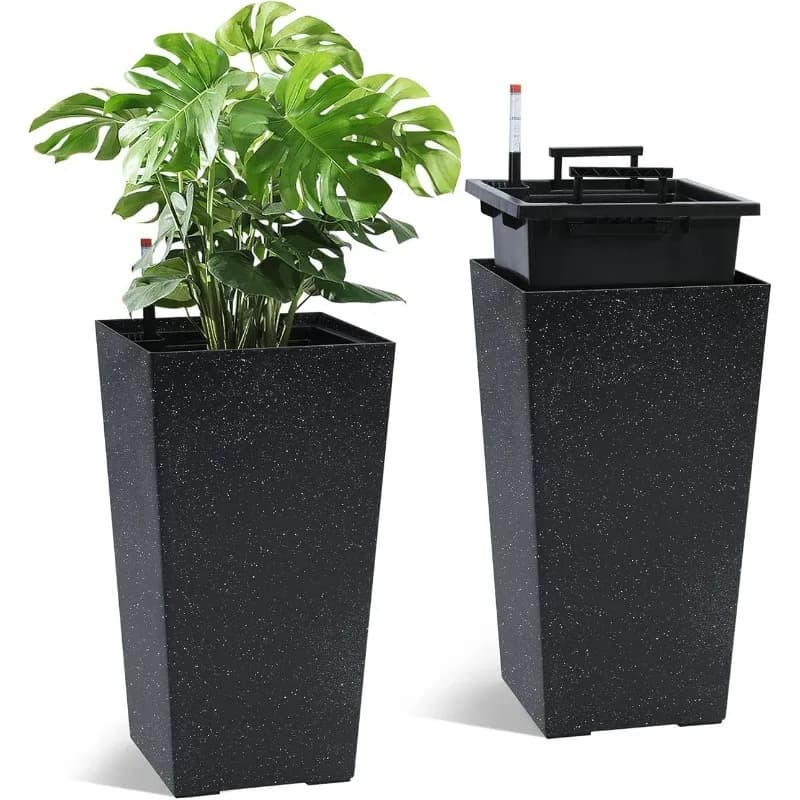Rectangular Planters Set of 2, Large Plant Pots with Drainage Holes&Water Level Monitor for Outdoor Indoor Patio Porch Rooms
