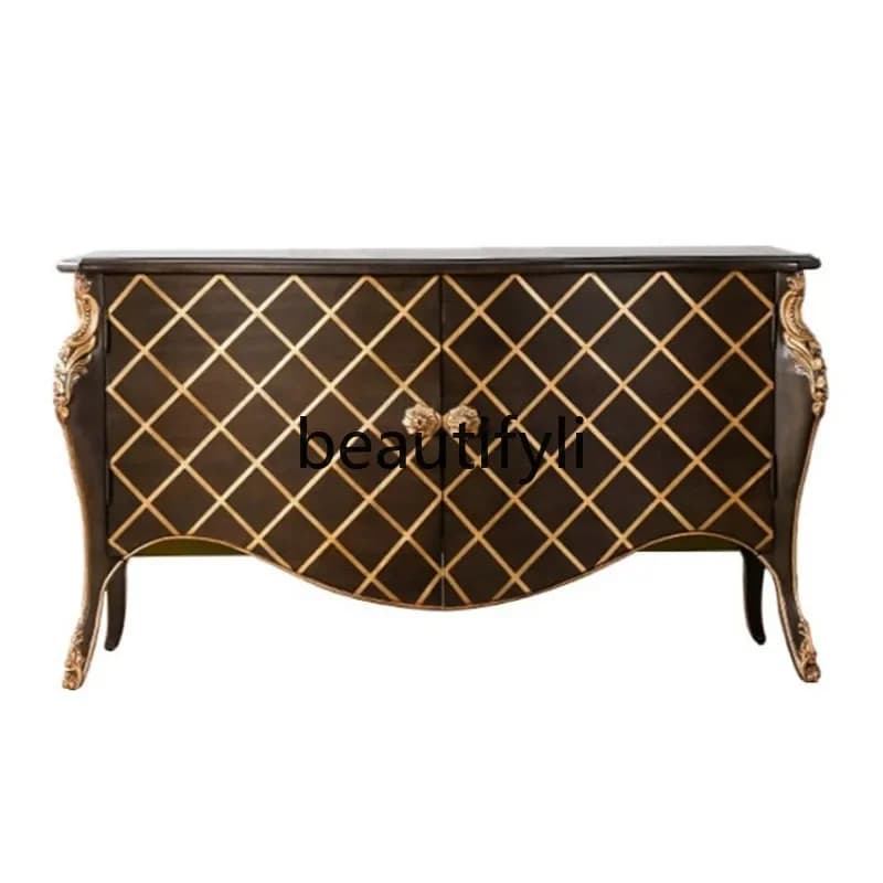 E182 American light luxury entrance cabinet French entrance door solid wood dining side cabinet art living room decorative cabin