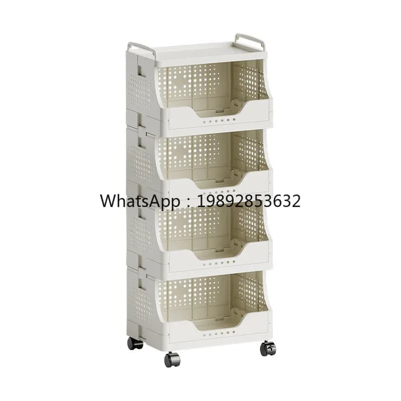 LYY Storage Trolley for Home Use, Snacks, Toys, Foldable Storage Box, Multi-layer Office Storage Rack, Cream Style