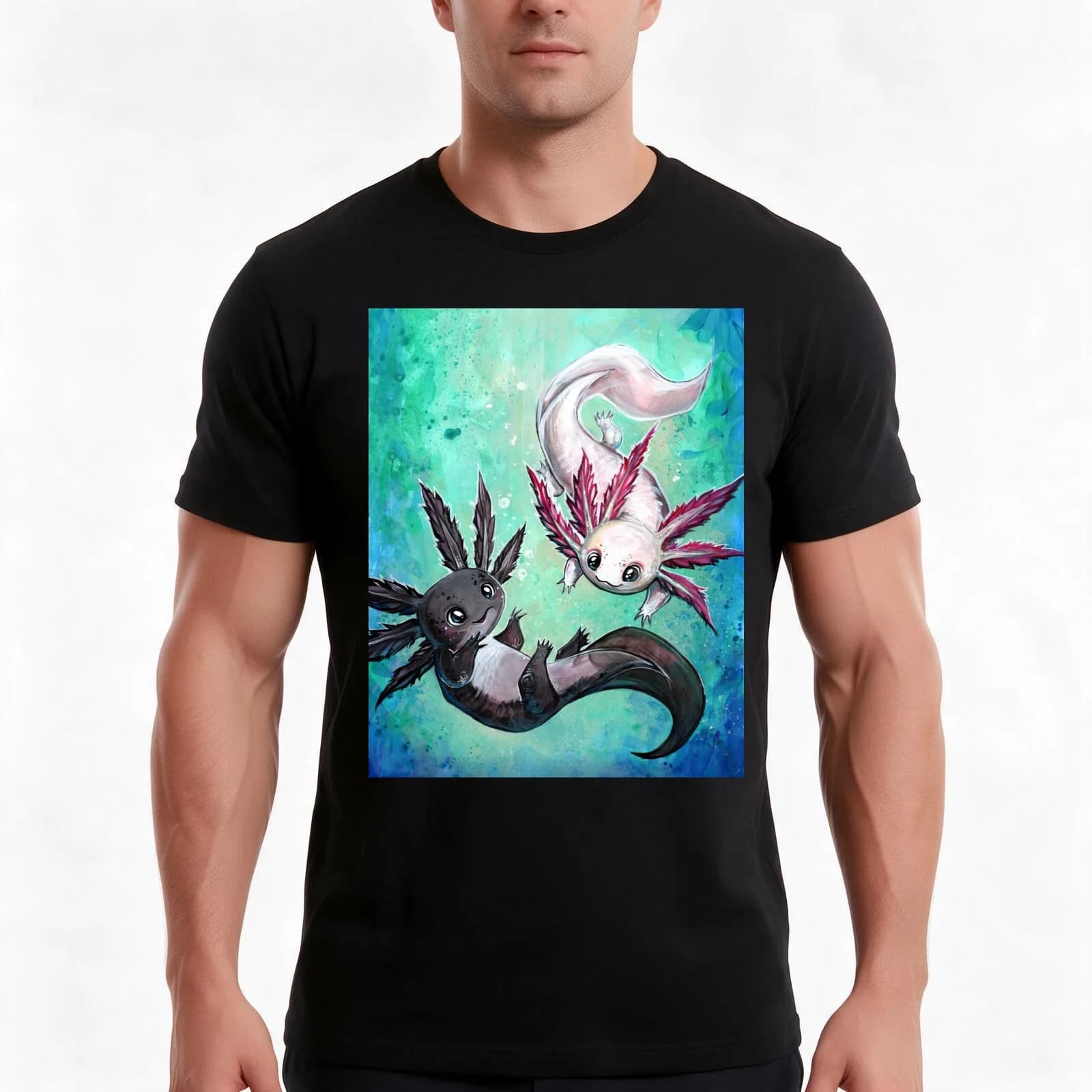 Little Axolotls T-Shirt, Summer Casual Cotton Tee, Oversized Streetwear Tops, Vintage Graphic Print, Loose Fit Short Sleeve