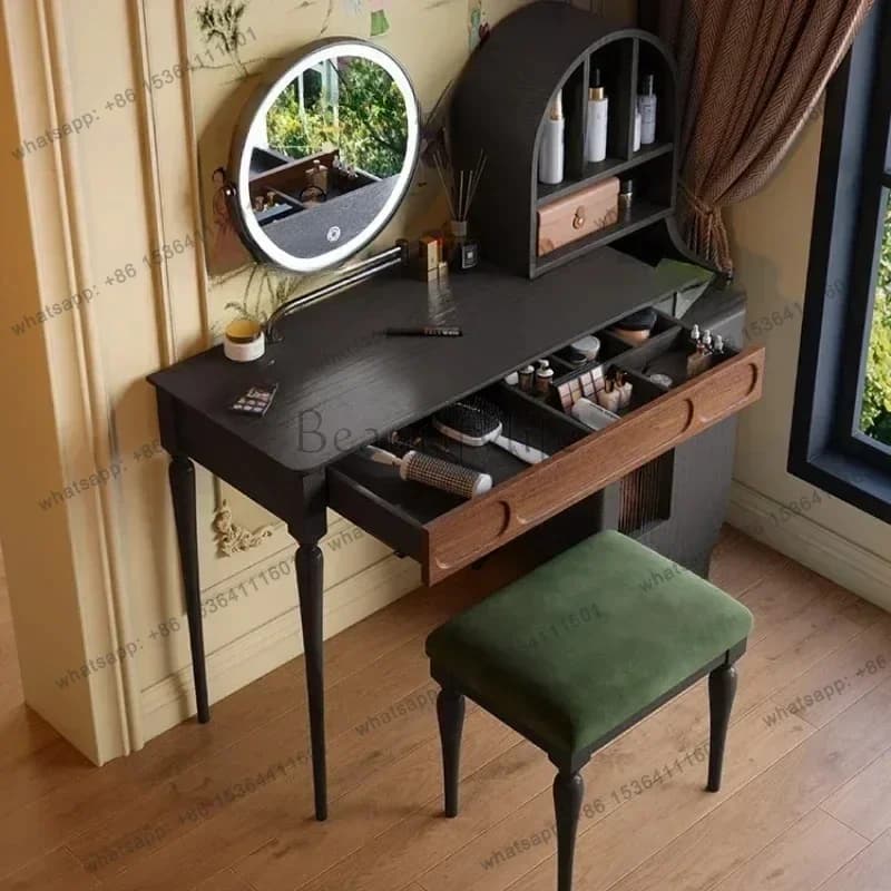LJY Organizer Black Vanity Table Drawer Stool Large Beauty Full Set Makeup Cabinet Luxury Modern Modern Vestidores Trendy Furnit