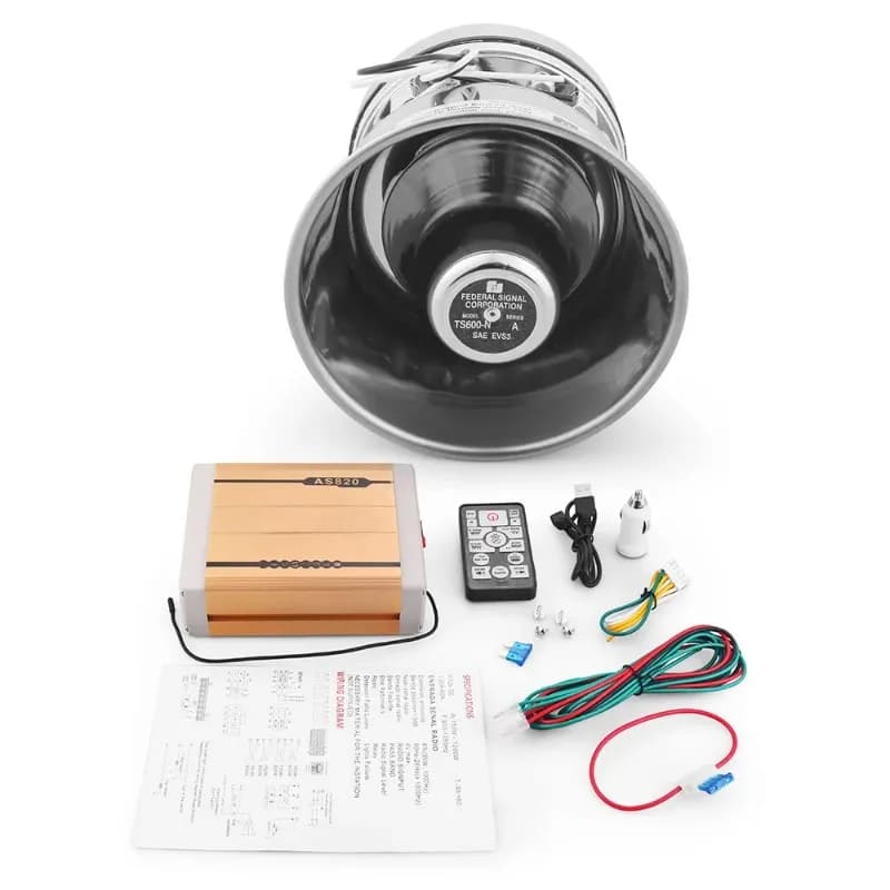 12V 200W-400W Car Warning Alarm Police Ambulance Siren Horn Speaker with MIC System and Wireless Remote Control USB MP3 player