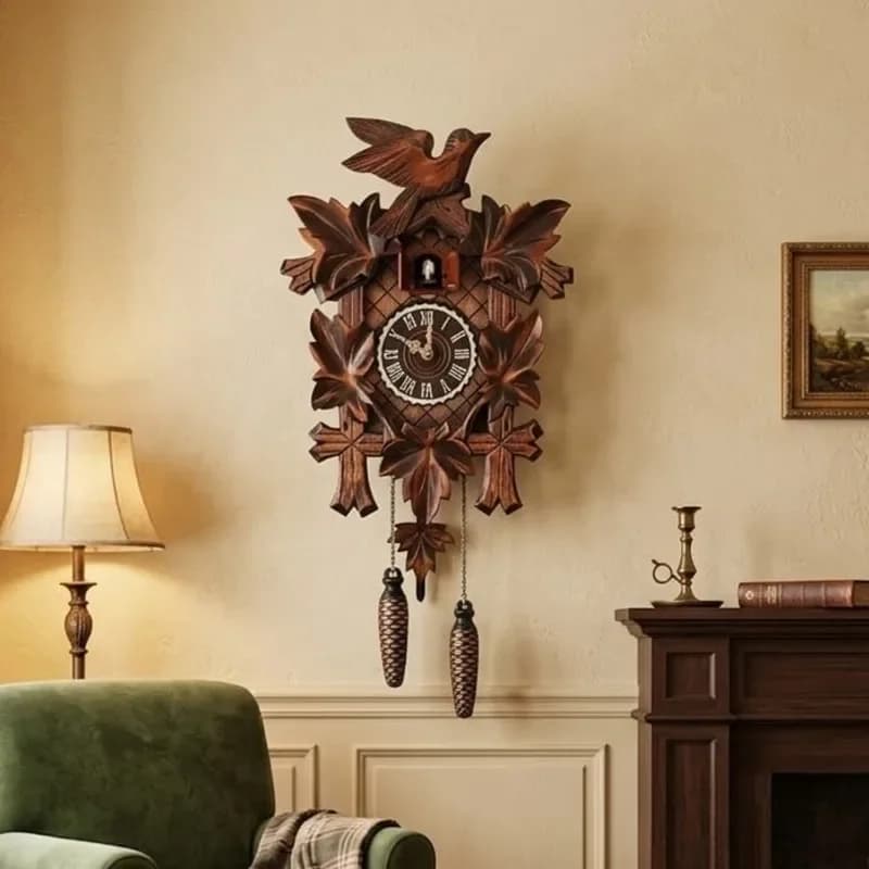 Cuckoo Wall Clock Wooden Retro Pop Out Bird Chime Hourly For Living Room Home Decor Cozy Vintage Centerpiece Gift For Family